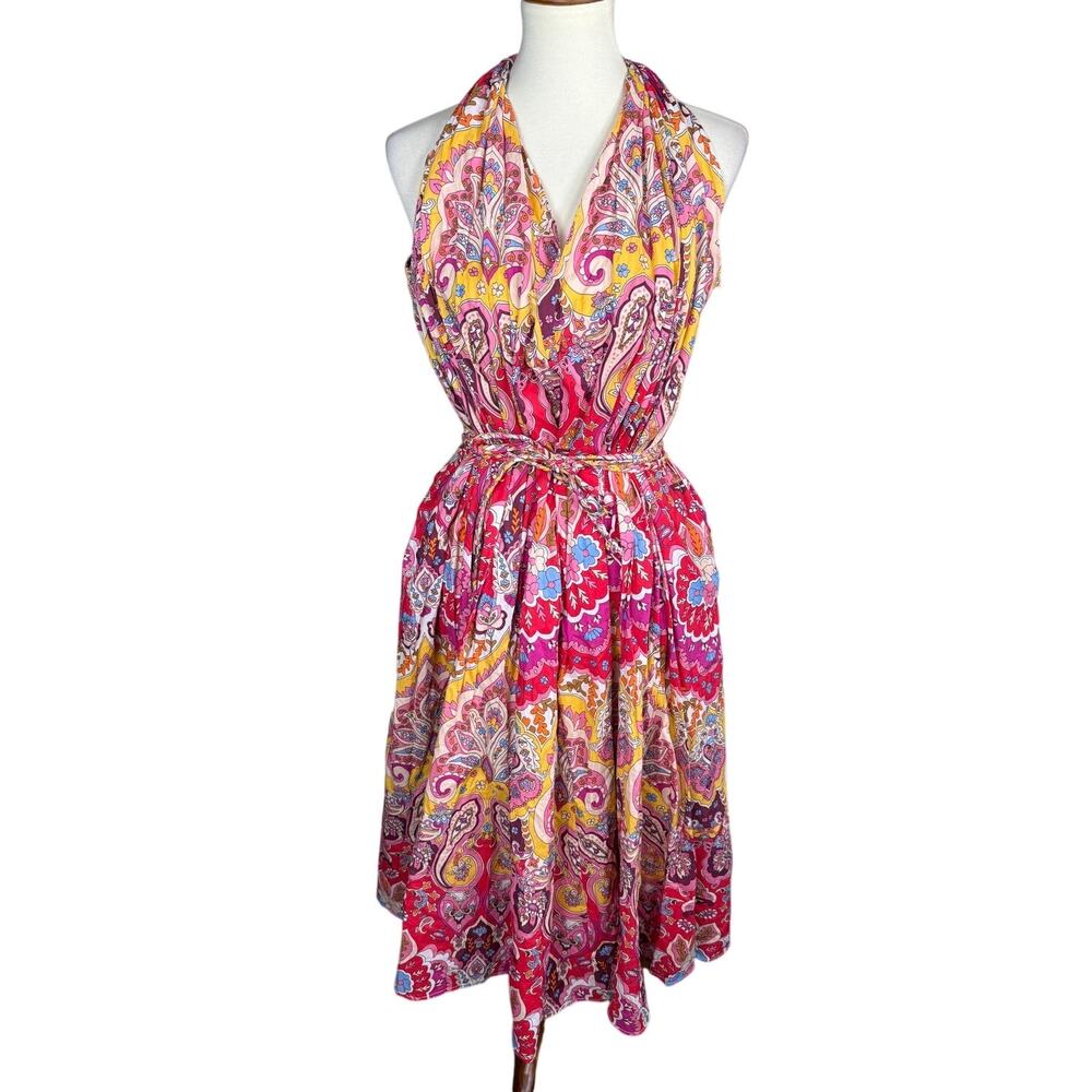 Mille Resort Travel Marilyn Halter Sleeveless Boho Zanzibar Midi Dress XS